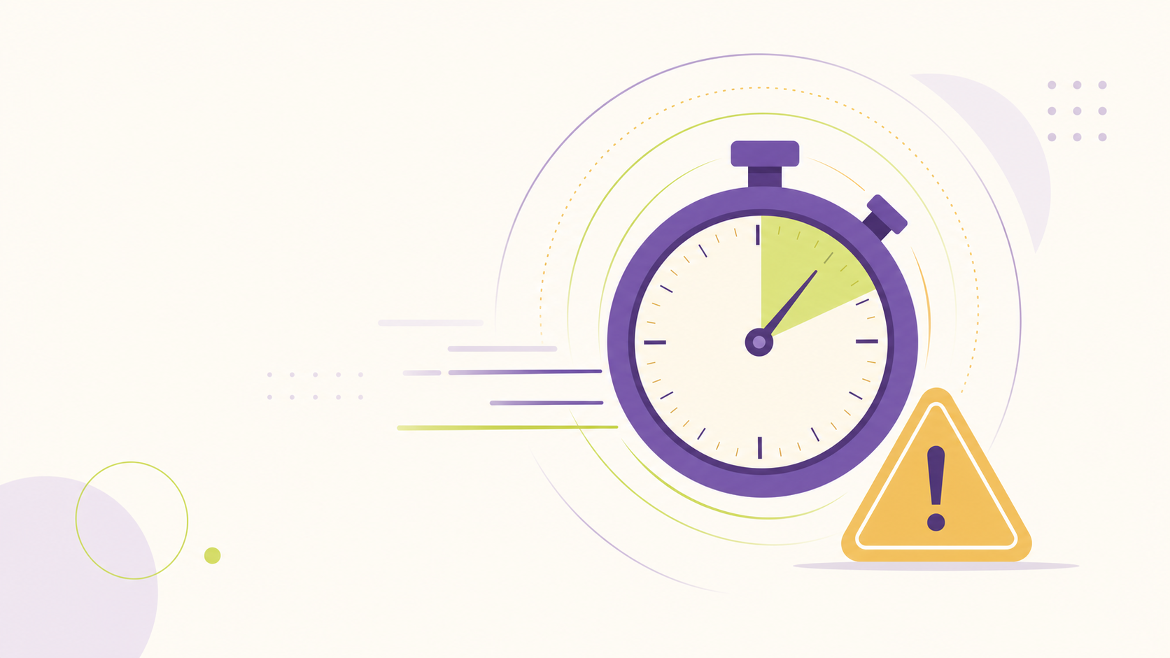Editorial illustration of a purple stopwatch with a warning triangle next to it — representing time-critical incident response in a small business.